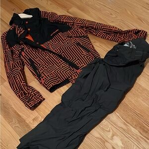 Geometric Orange and Black Jacket with Black Pants